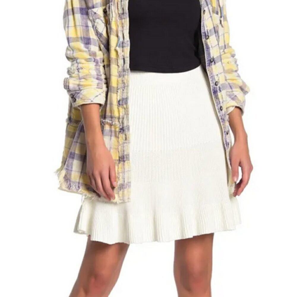 Free People Knit Ruffle Mini Skirt cream white XS
